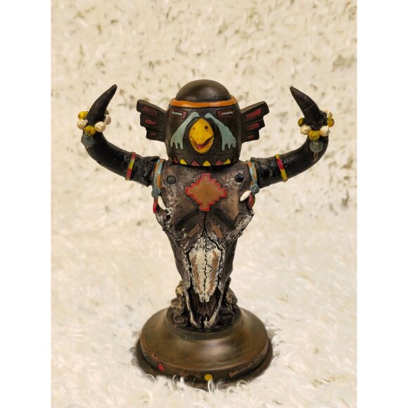 Handcrafted Vintage-Inspired Tribal Totem Decor Featuring Bird Motif & Bull Horn - Picture 12 of 12